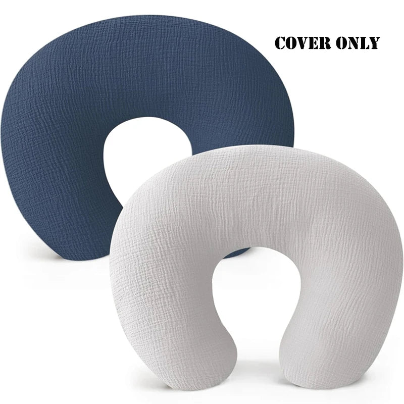 U-Shaped Cotton Muslin Nursing Pillow Cover with Floral & Solid Prints