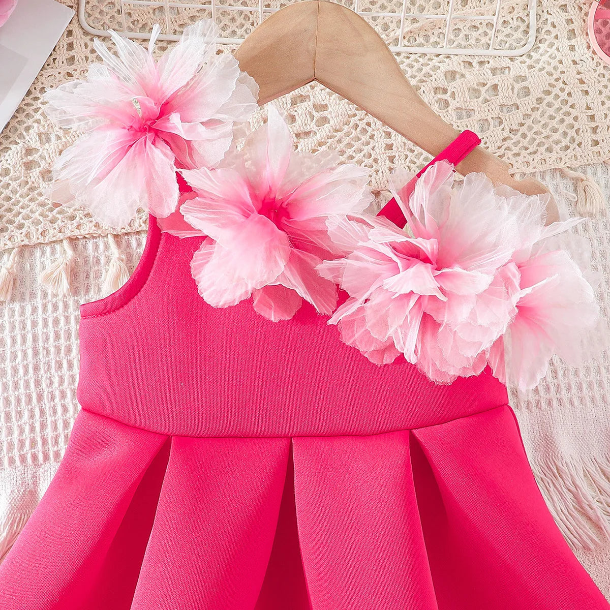 Flower-Shoulder A-Line Party Dress for Girls