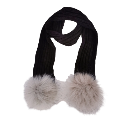 Double Pom Knit Beanie & Scarf Set with Bow