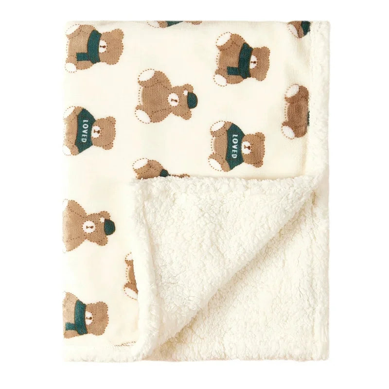 Teddy Bear & Bunny Print Sherpa Fleece Baby Blanket