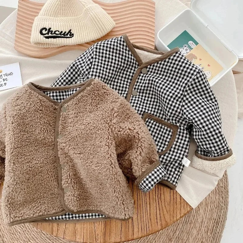 Reversible Teddy Fleece & Gingham Jacket for Kids