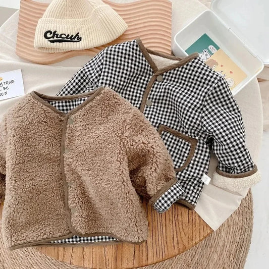 Reversible Teddy Fleece & Gingham Jacket for Kids