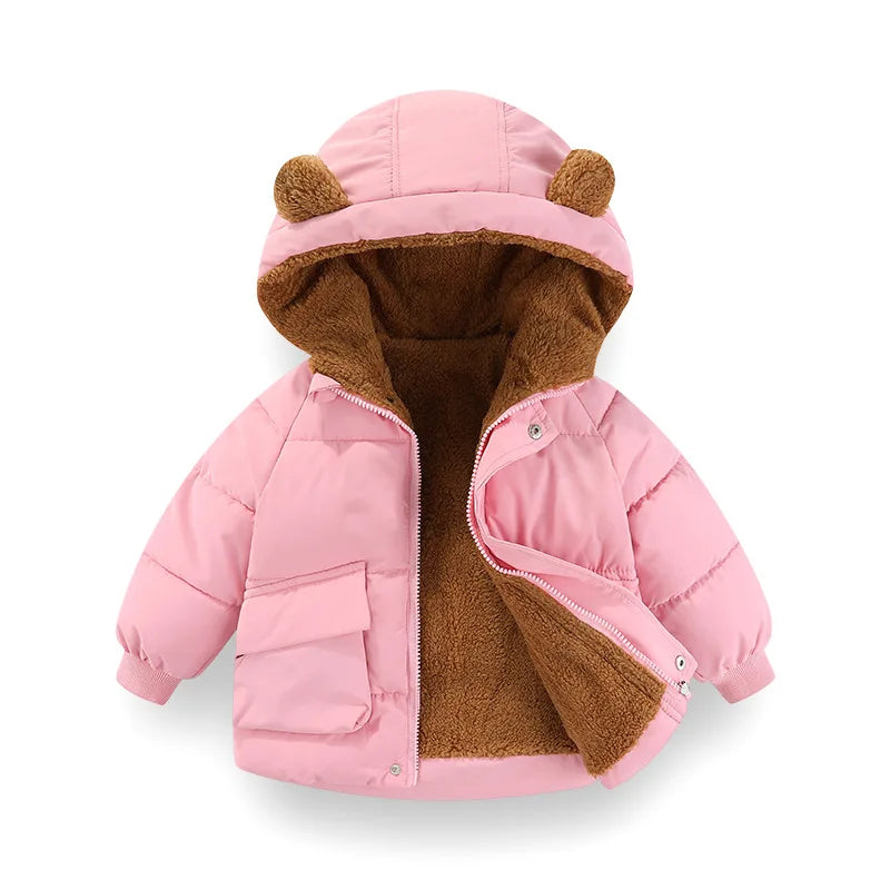 Bear-Ear Hooded Duck Down Puffer Jacket for Girls