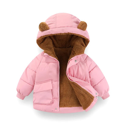 Bear-Ear Hooded Duck Down Puffer Jacket for Girls