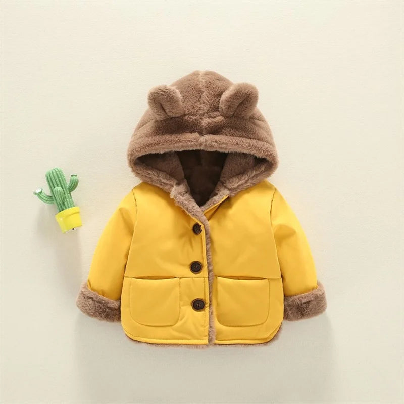 Bear-Ear Plush Lined Hooded Coat for Toddlers