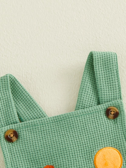 Dino Half-Birthday Waffle-Knit Overall Romper for Baby Boys