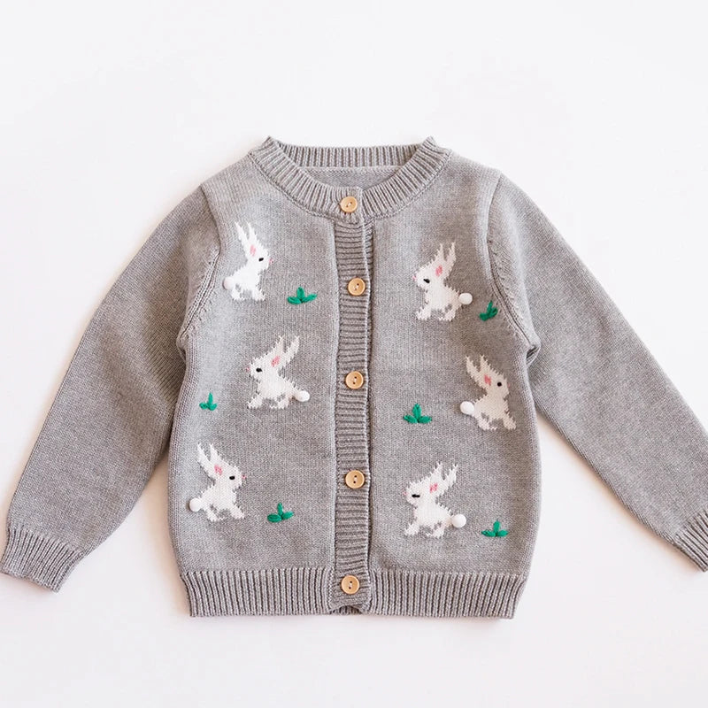 Knit Cardigan Sweater for Babies, Toddlers & Little Kids (9 Months–7 Years) – Button-Front, Embroidered Animals & Floral Details