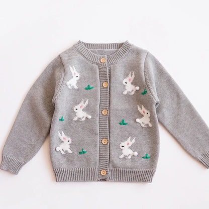 Knit Cardigan Sweater for Babies, Toddlers & Little Kids (9 Months–7 Years) – Button-Front, Embroidered Animals & Floral Details