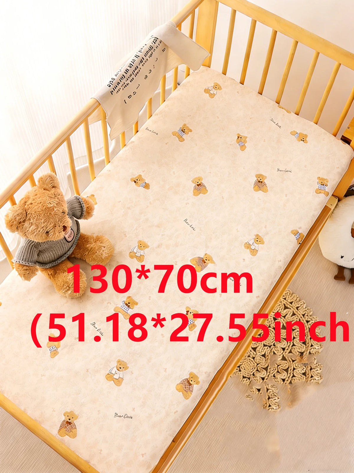 Playful Teddy Bear & Animal Print Cotton Crib Fitted Sheet