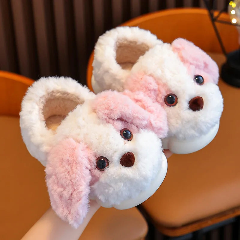 Plush Puppy Indoor Slippers for Toddlers & Kids – Warm, Non-Slip House Shoes