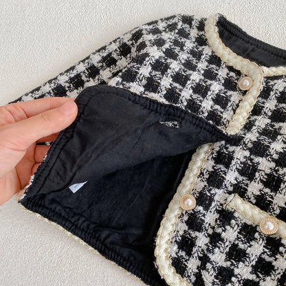 Black & White Tweed Jacket and Shorts Set for Girls
