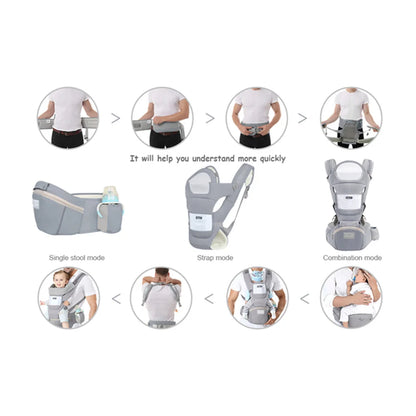 Breathable Mesh Baby Carrier with Hip Seat & Storage Pockets