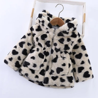 Baby Girls Sherpa Hooded Winter Coat with Pockets – Soft Plush Zip-Up Jacket