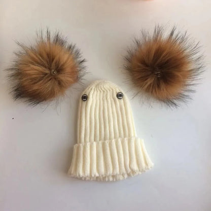 Double Pom Knit Beanie & Scarf Set with Bow