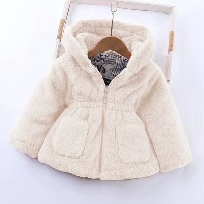 Baby Girls Sherpa Hooded Winter Coat with Pockets – Soft Plush Zip-Up Jacket