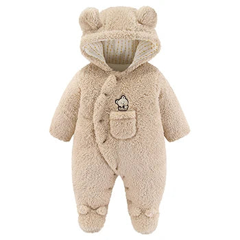 Bear Ear Plush Hooded Footie Romper for Babies