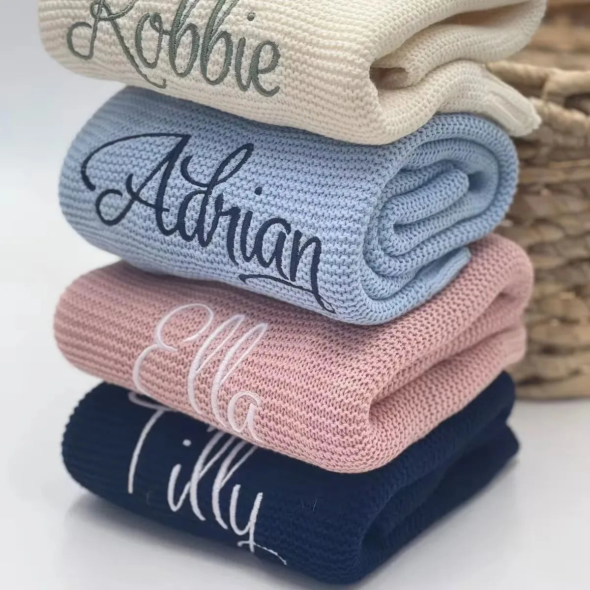 Personalized Embroidered Name Cotton Knit Baby Blanket