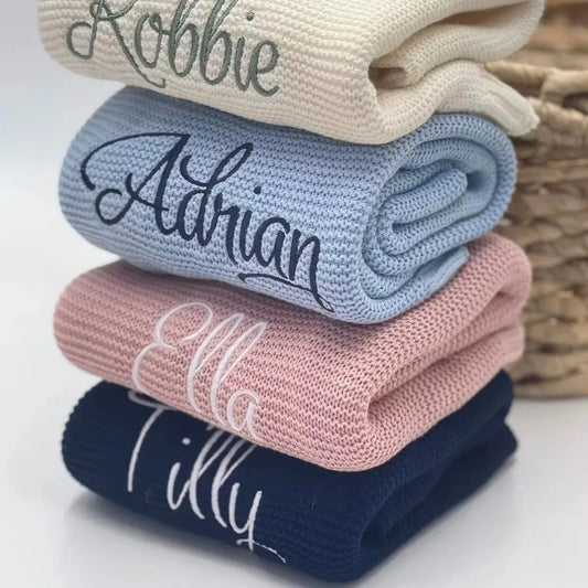 Personalized Embroidered Name Cotton Knit Baby Blanket