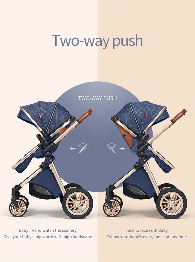 Luxury 3-in-1 Baby Stroller with Infant Carrier – Reversible, Lie-Flat, High Landscape Pushchair