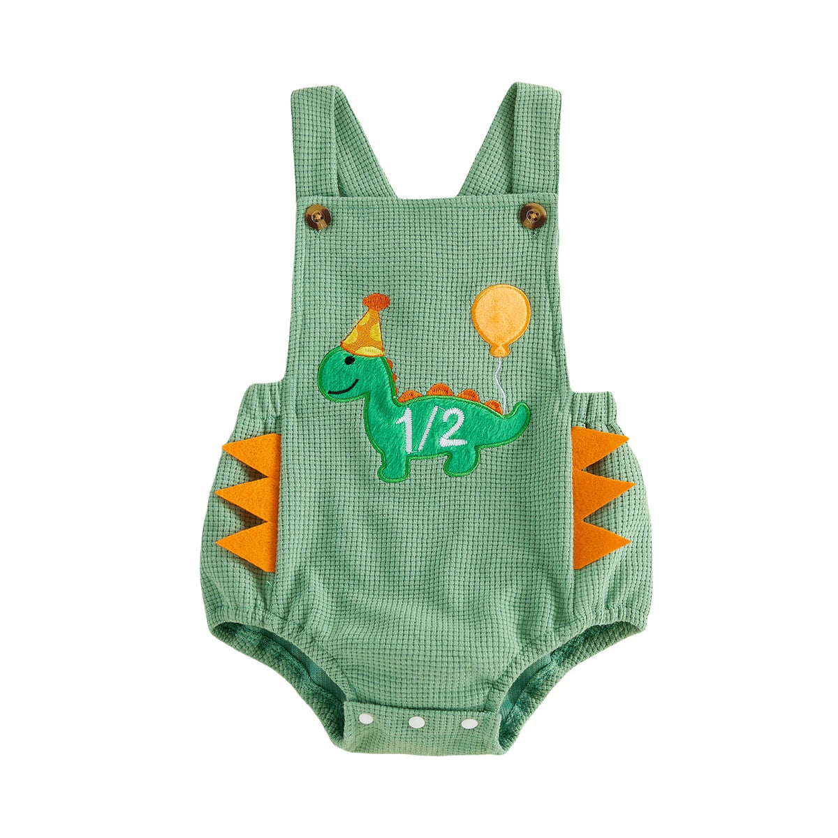 Dino Half-Birthday Waffle-Knit Overall Romper for Baby Boys
