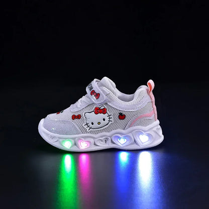 Girls' Heart LED Light-Up Sneakers with Cartoon Graphic | Breathable Low-Top Kids Shoes