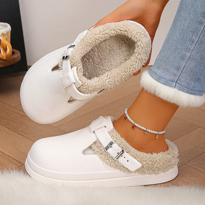 Faux Fur-Lined Buckle Clog Slippers for Girls
