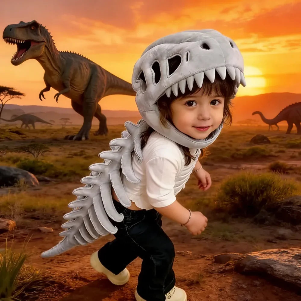3D Dinosaur Skeleton Costume with Plush Skull & Spine