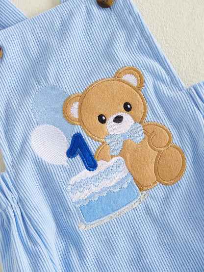 Citgeett Summer Infant Baby Boys Birthday Outfit Cute Bear Cake Embroidery Bodysuit Overalls Clothes