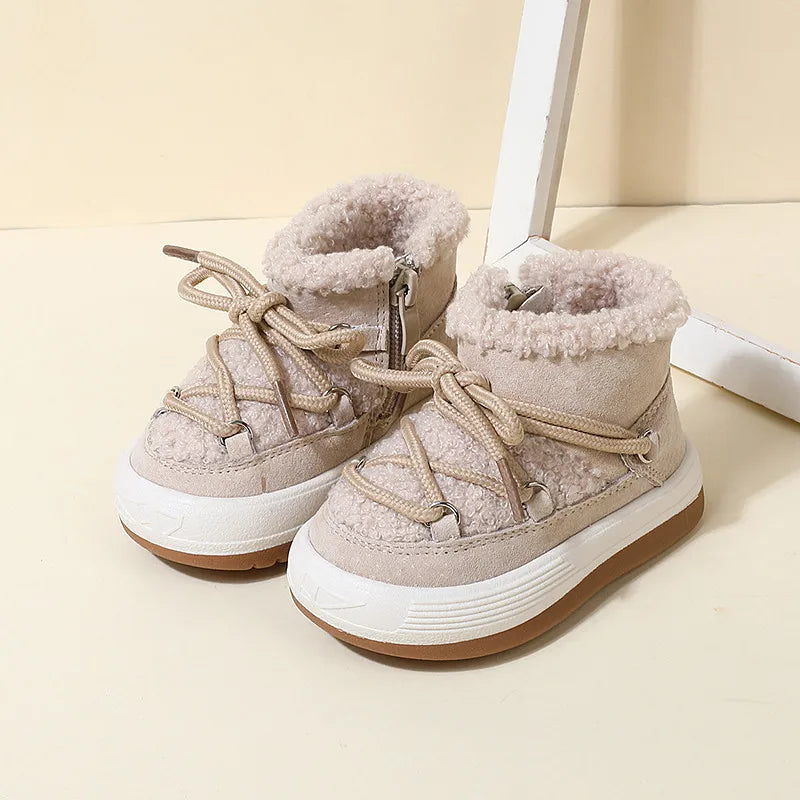 Plush-Lined Lace-Up Snow Boots for Toddlers