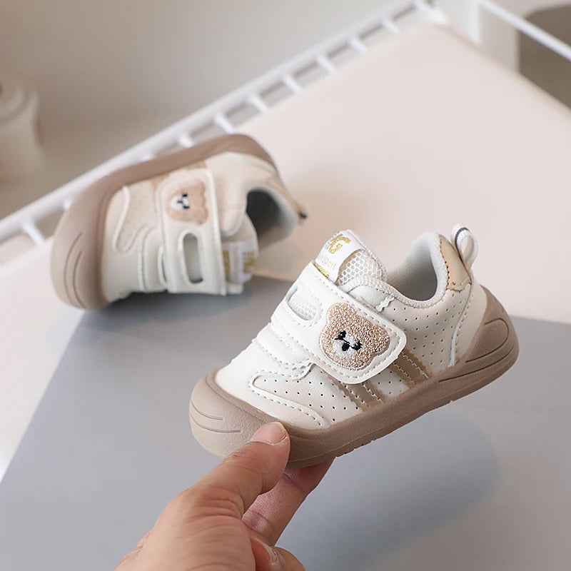 Bear Patch Double-Strap Baby & Toddler Sneakers with Flexible Soles