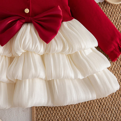 Oversized Bow & Tiered Ruffle Baby Girl Party Dress