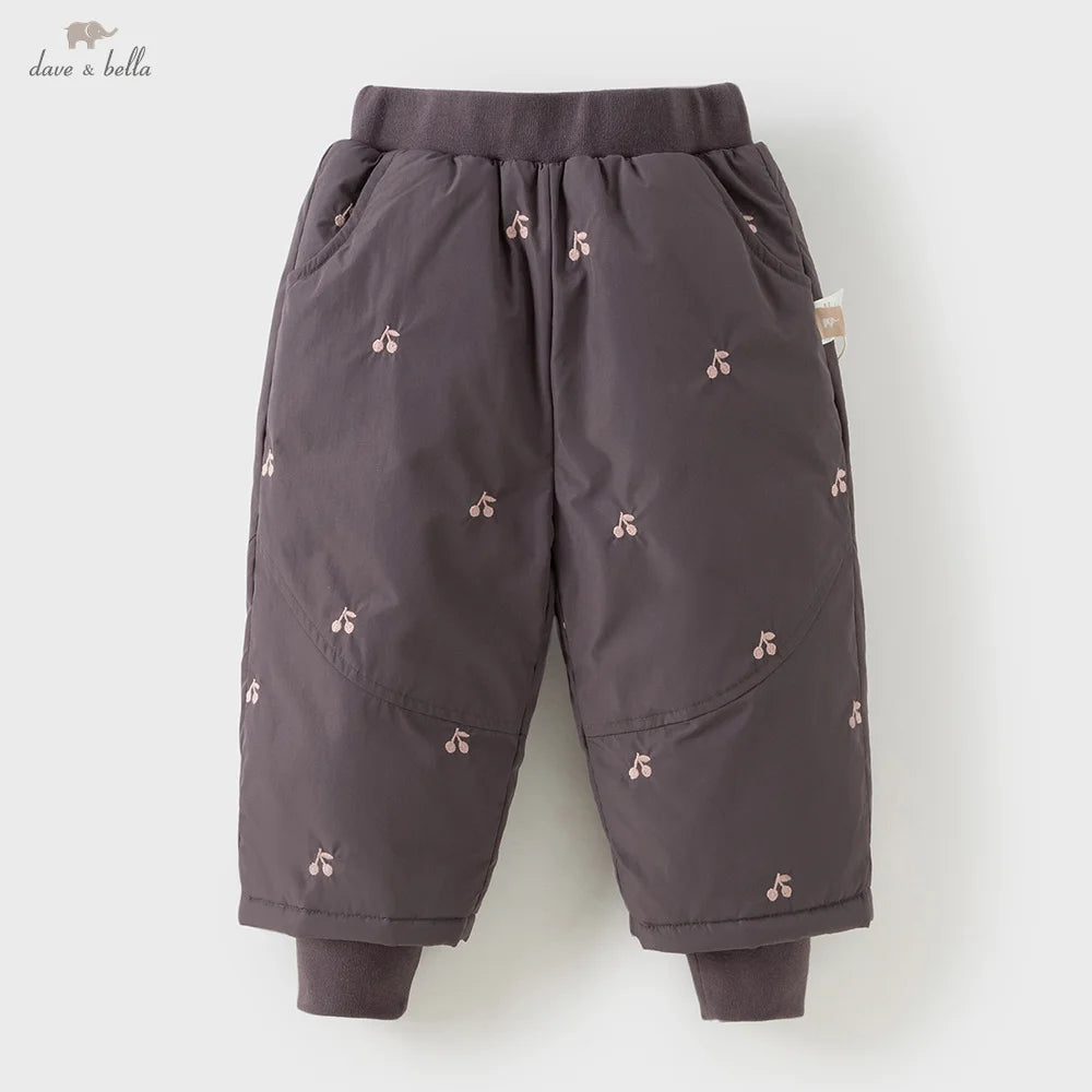 Cherry Embroidered Padded Winter Pants for Girls