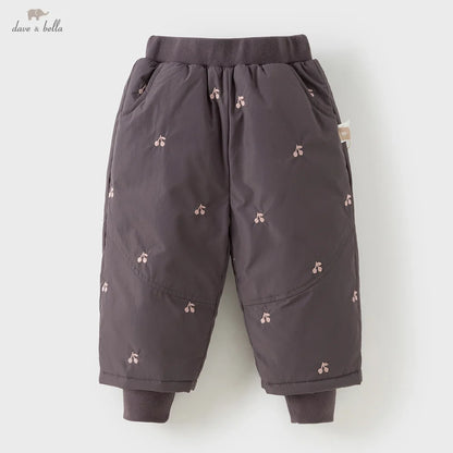 Cherry Embroidered Padded Winter Pants for Girls