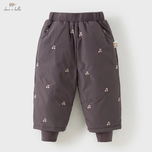 Cherry Embroidered Padded Winter Pants for Girls