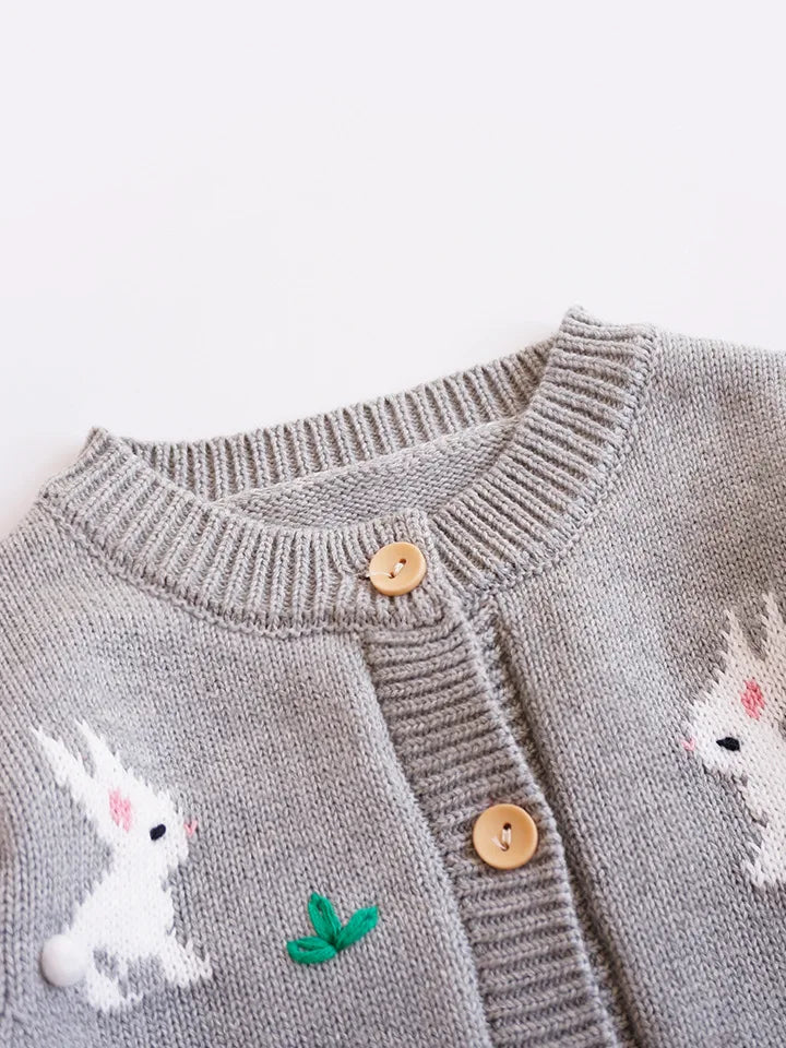 Baby & Toddler Girls Cotton Knit Cardigan (2–6 Years) – Button-Front Sweater with Duck Embroidery