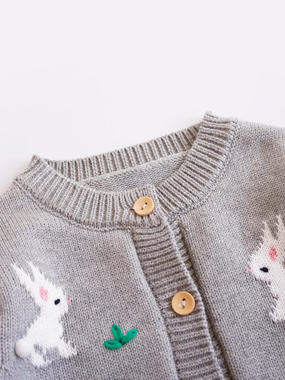 Baby & Toddler Girls Cotton Knit Cardigan (2–6 Years) – Button-Front Sweater with Duck Embroidery