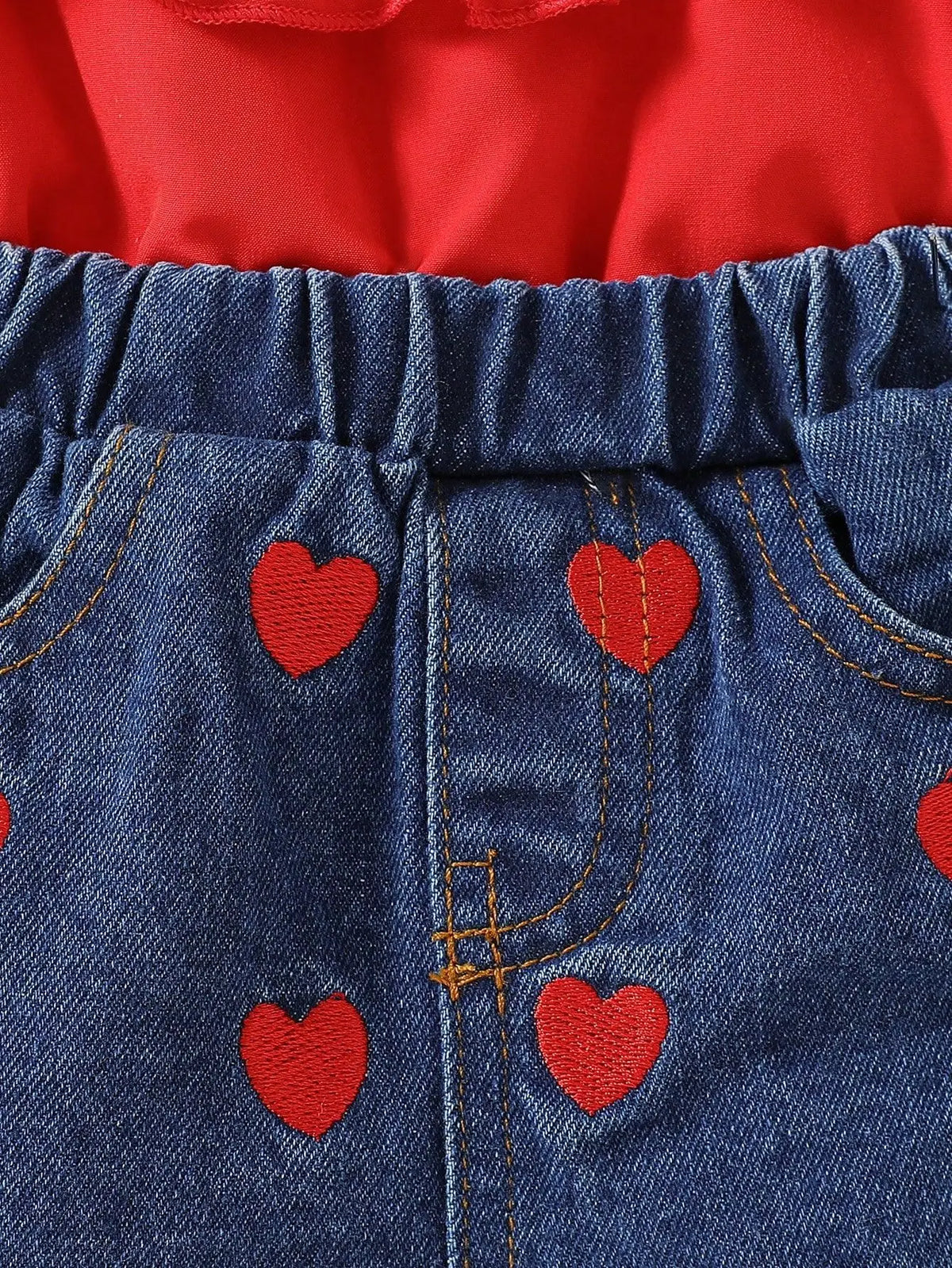 Heart & Ruffle Girls’ Summer Top and Denim Shorts Set