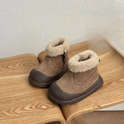 Fold-Over Cuff Leather Winter Ankle Boots for Kids