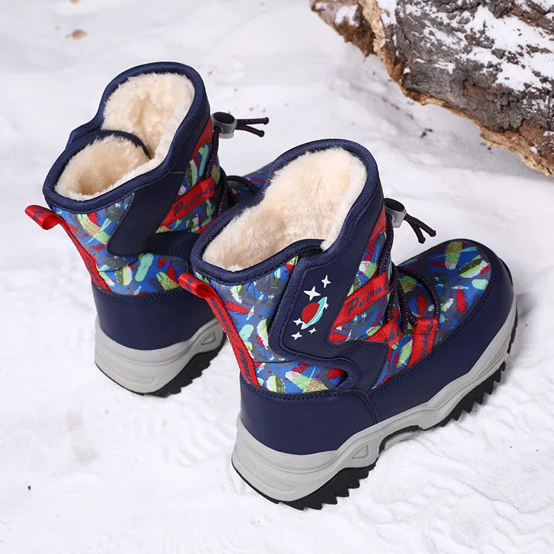 Colorful Print Plush-Lined Winter Snow Boots for Kids