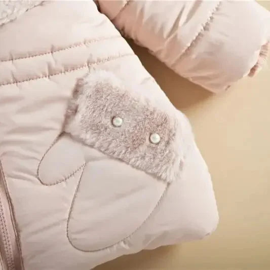 Faux Fur Hooded Pink Puffer Coat for Girls