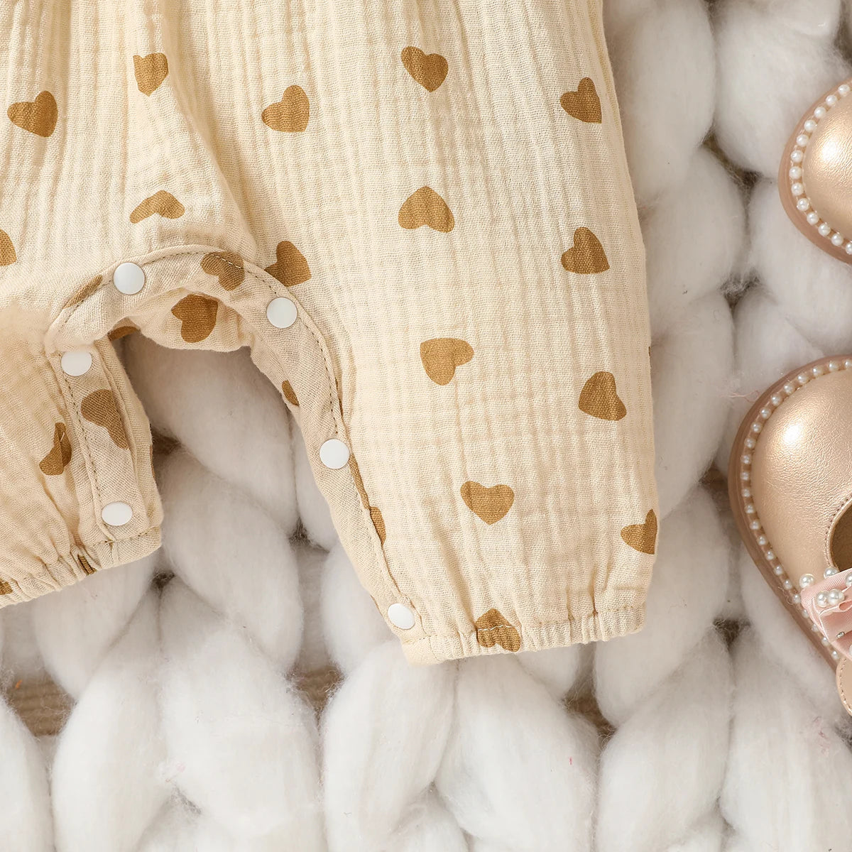 Bow-Detail Textured Cotton Romper & Headband Set for Baby Girls
