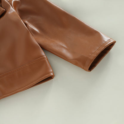 Classic Moto Kids’ Faux Leather Jacket with Gold-Tone Zip