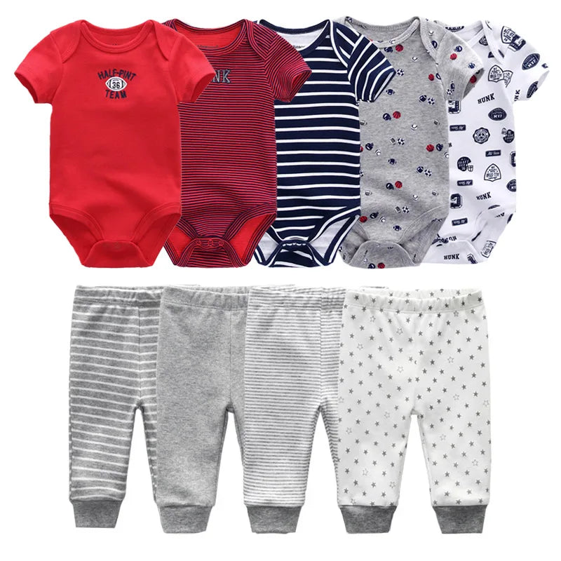 9-Piece Baby Bodysuit & Pants Set – Newborn Essentials for Boys & Girls