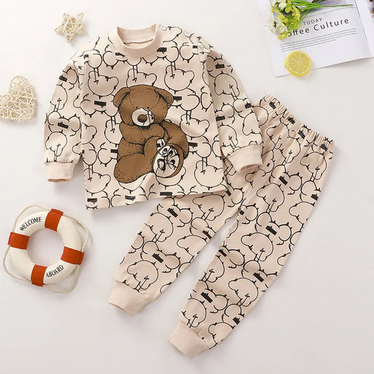 Cartoon Print Long-Sleeve Pajama Set for Kids