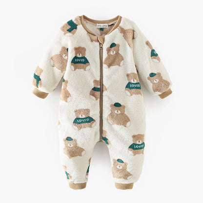 Cozy Teddy Bear Print Fleece Romper for Babies & Toddlers
