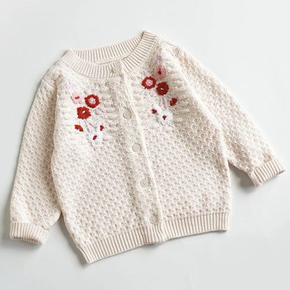 Knit Cardigan Sweater for Babies, Toddlers & Little Kids (9 Months–7 Years) – Button-Front, Embroidered Animals & Floral Details