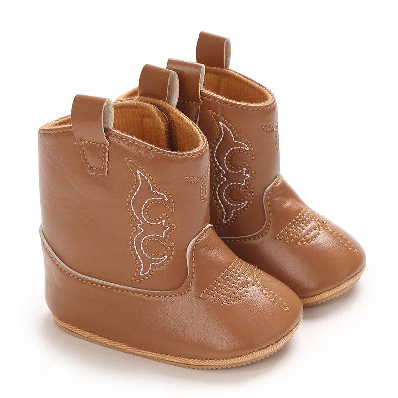 Western Floral Embroidered Baby Cowboy Boots with Soft Cotton Soles