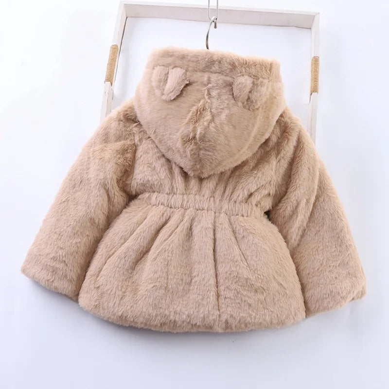 Baby Girls Sherpa Hooded Winter Coat with Pockets – Soft Plush Zip-Up Jacket