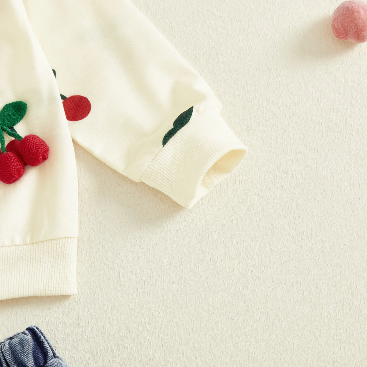 Textured Cherry Sweatshirt & Flared Denim Pants Set for Girls