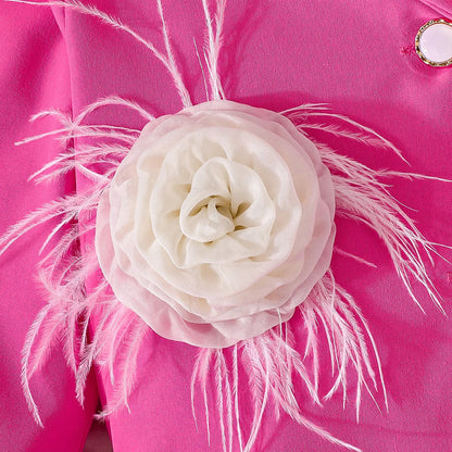 3D Rose Girls’ Blazer & Pleated Skirt Set
